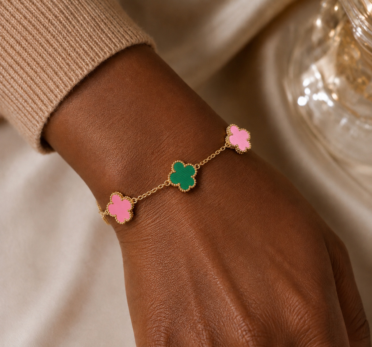 Pink and Green Clover Charm Bracelet Pinky Promise Boutique