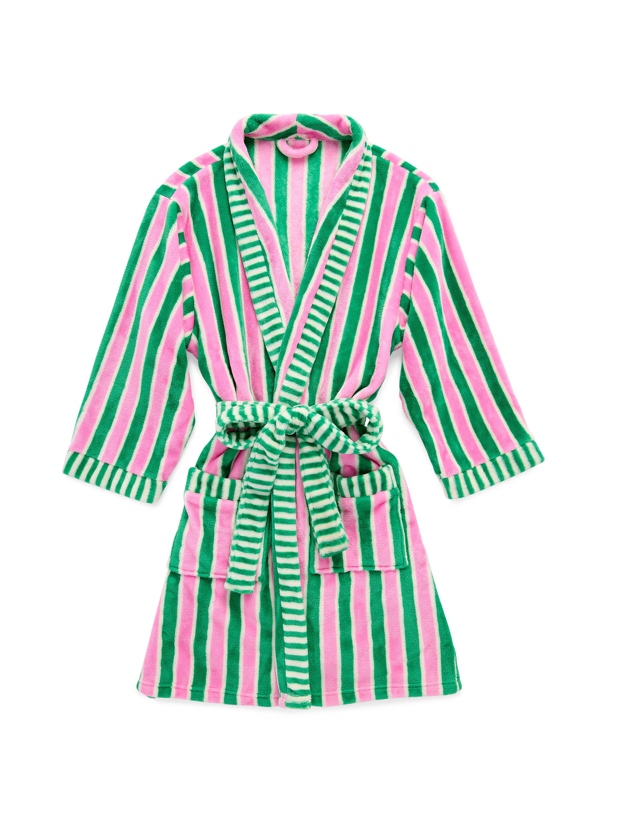 Pink & Green Striped Plush Robe