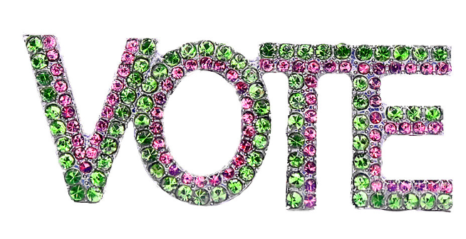 VOTE Pink and Green Pin