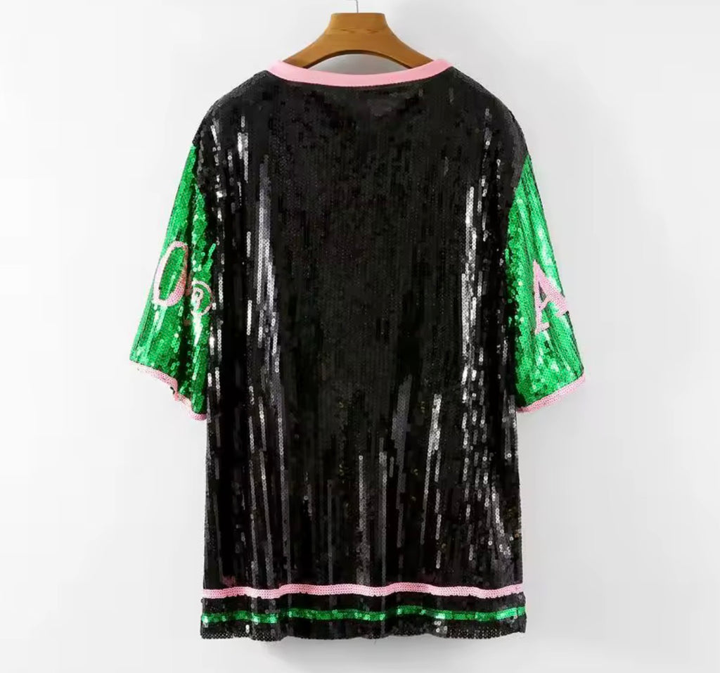 Alpha Kappa Alpha Inspired Black Sequin Jersey Shirt