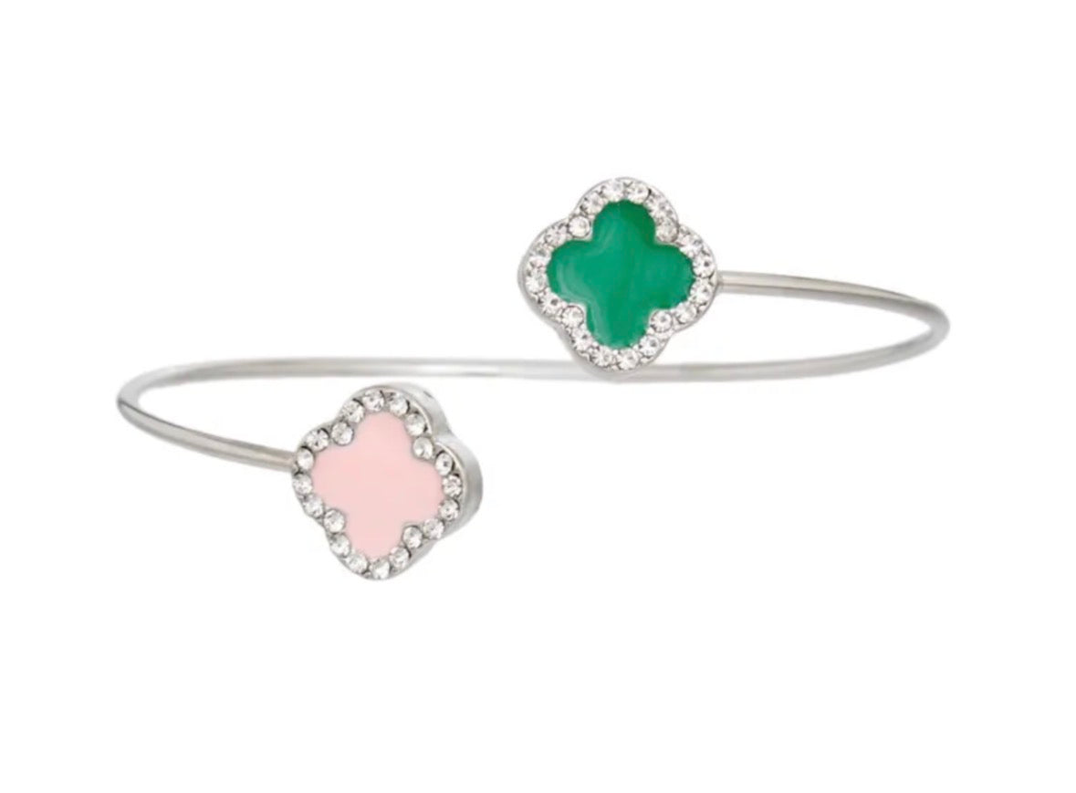 Pink & Green Clover Open Bangle
