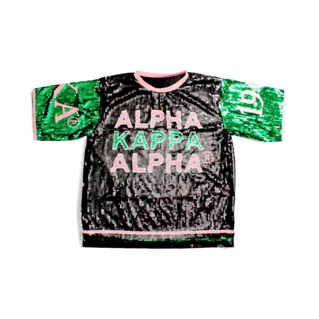 Alpha Kappa Alpha Inspired Black Sequin Jersey Shirt
