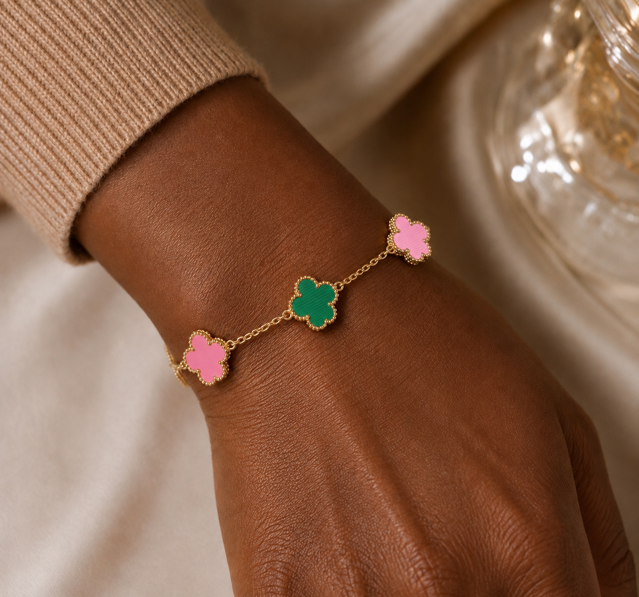 Pink and Green Clover Charm Bracelet Pinky Promise Boutique