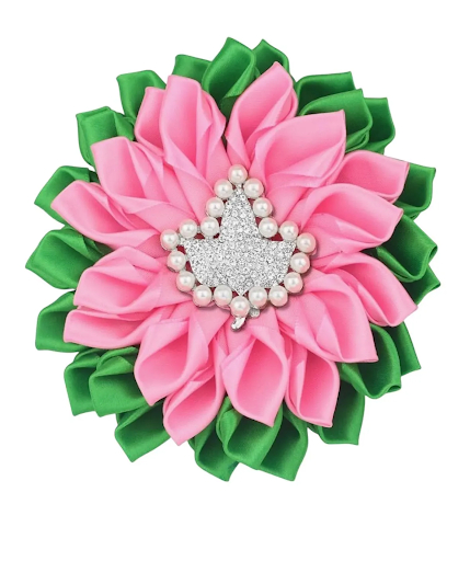 AKA Inspired Pink &amp; Green Satin&nbsp; Brooch