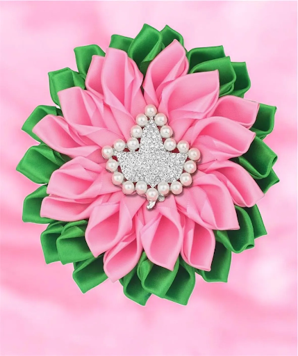 AKA Inspired Pink &amp; Green Satin&nbsp; Brooch