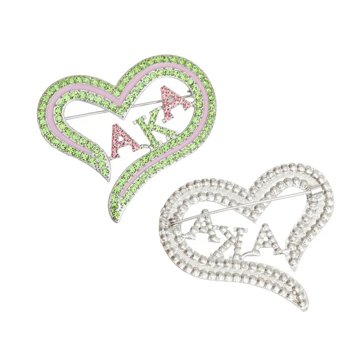 Pink & Green Heart Brooch Pin