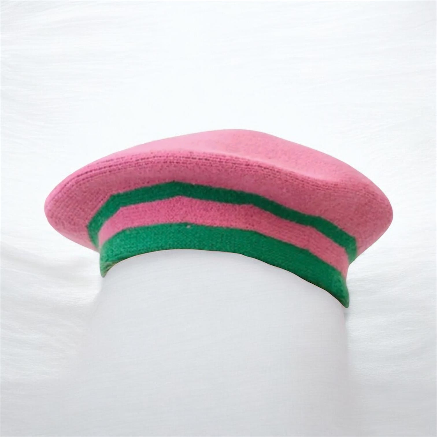 Pink and Green Knitted Striped Beret Hat Pinky Promise Boutique