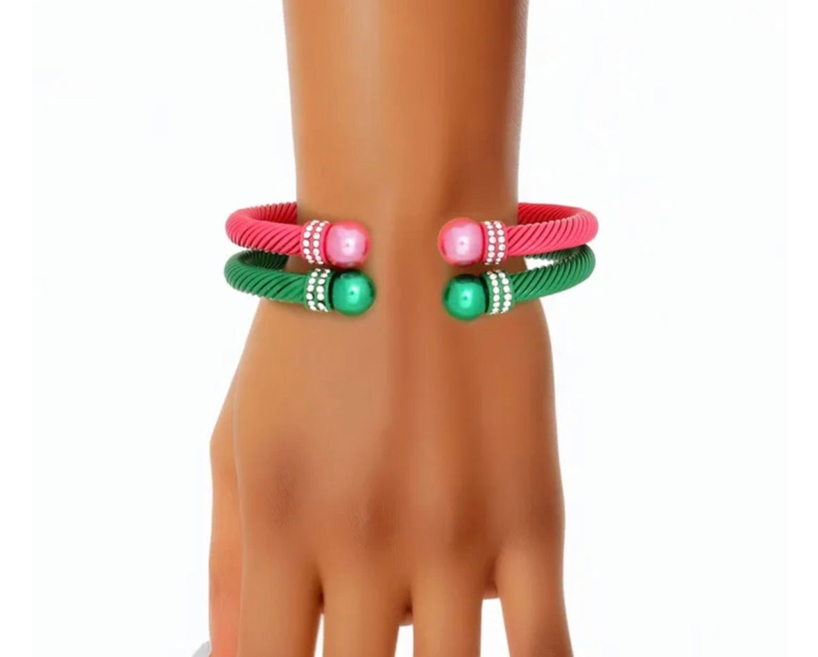 Pink & Green Cable Bangle Set