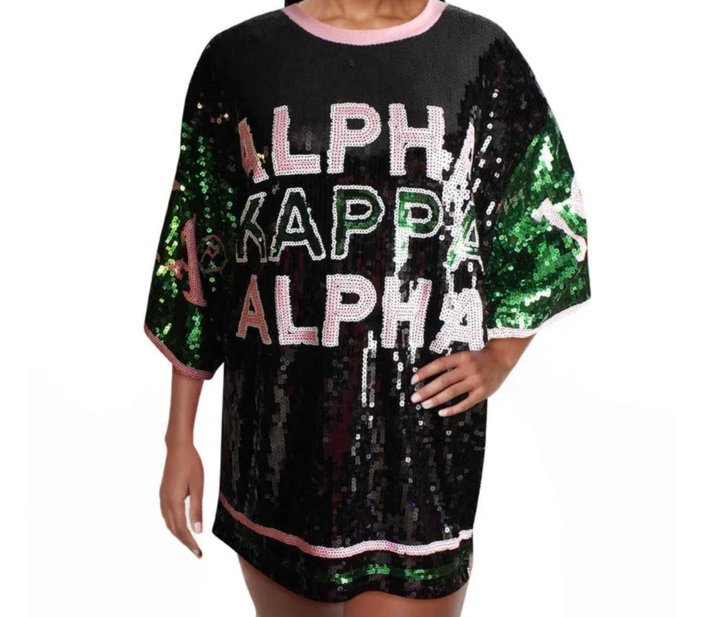 Alpha Kappa Alpha Inspired Black Sequin Jersey Shirt