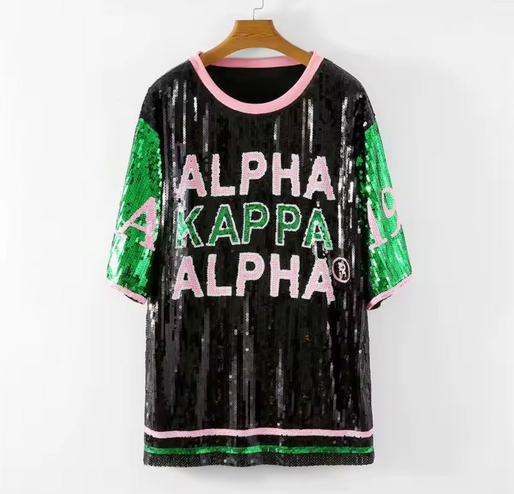 Alpha Kappa Alpha Inspired Black Sequin Jersey Shirt