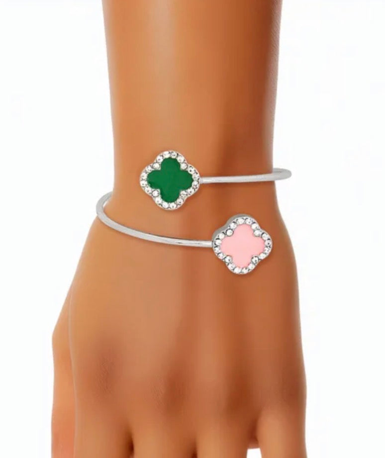 Pink & Green Clover Open Bangle