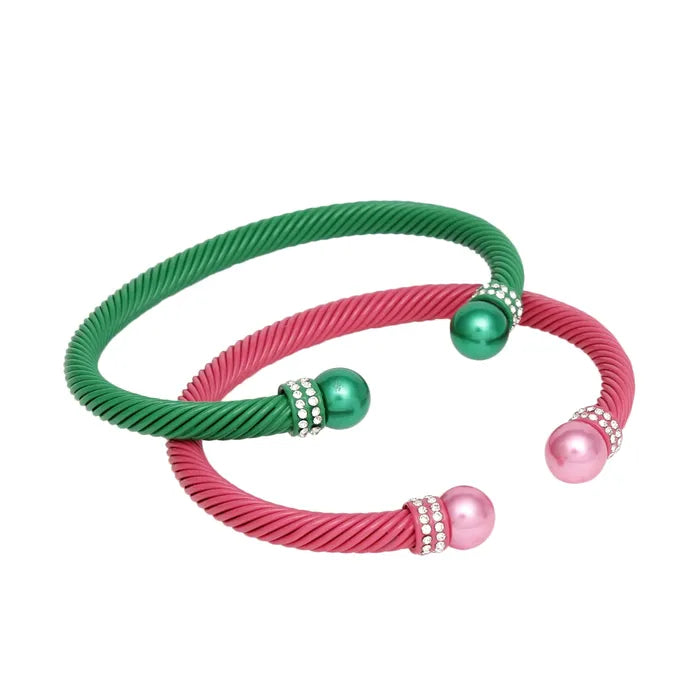 Pink & Green Cable Bangle Set