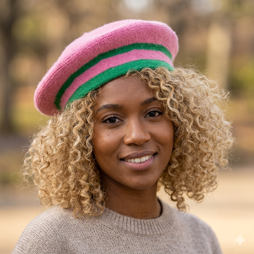 Pink and Green Knitted Striped Beret Hat Pinky Promise Boutique