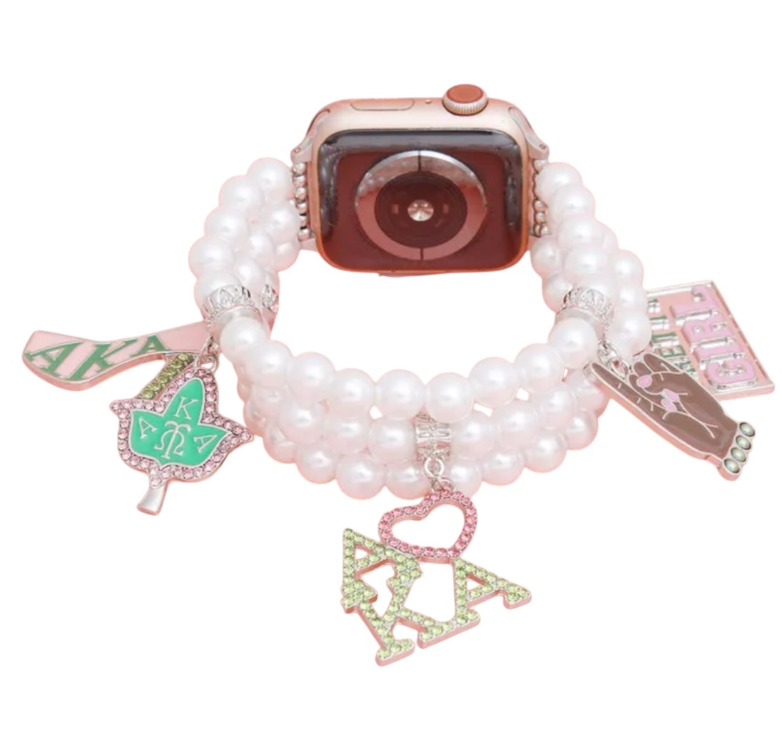 Alpha Kappa Alpha Inspired Pearl Watch Band