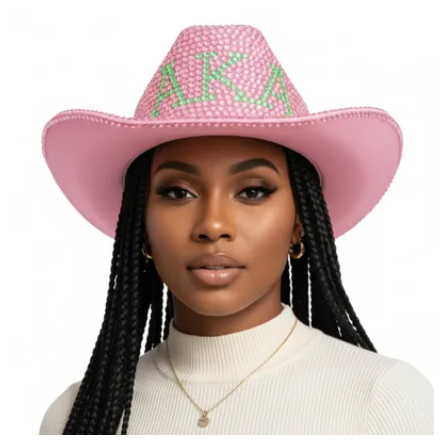 Alpha Kappa Alpha Sorority Inspired Pink Green Rhinestone Fedora Hat