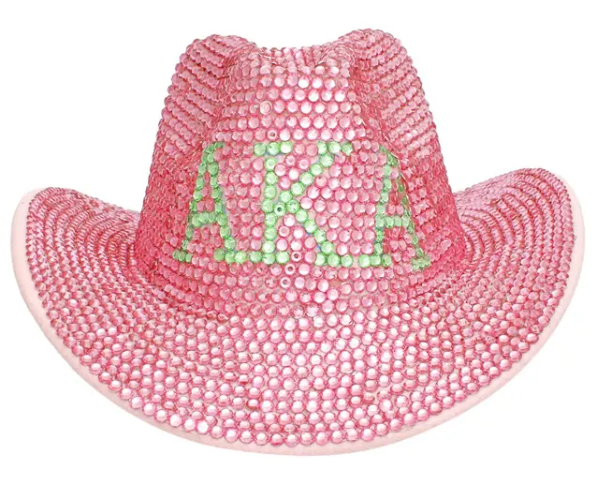 Alpha Kappa Alpha Sorority Inspired Pink Green Rhinestone Fedora Hat