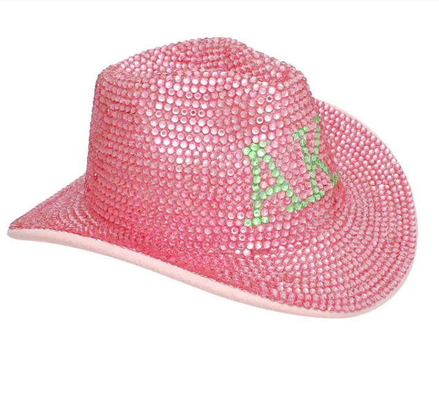 Alpha Kappa Alpha Sorority Inspired Pink Green Rhinestone Fedora Hat