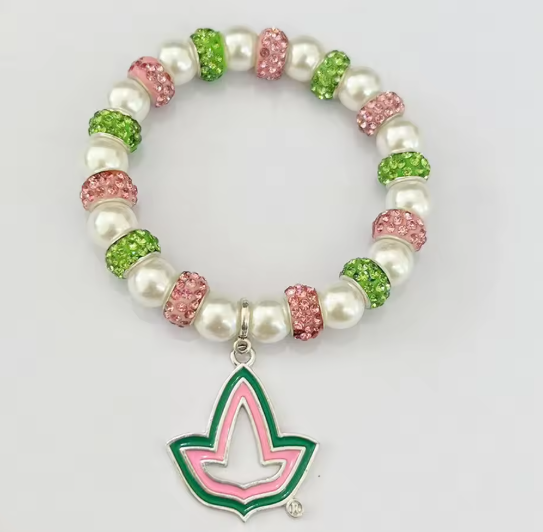 Pretty Girl Pink & Green Pearl Charm Bracelet