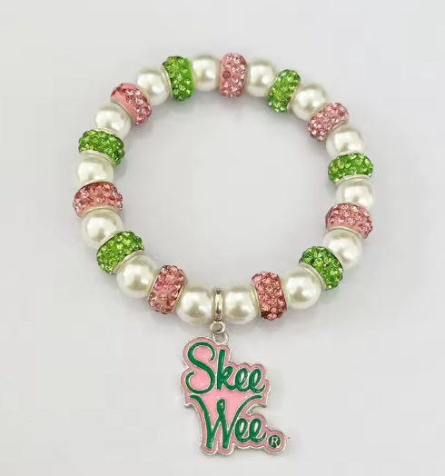 Pretty Girl Pink & Green Pearl Charm Bracelet
