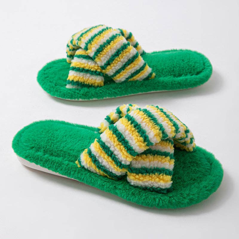 Striped Cross Color Block Soft Plush Slippers 6W8FSP197: Pink / L