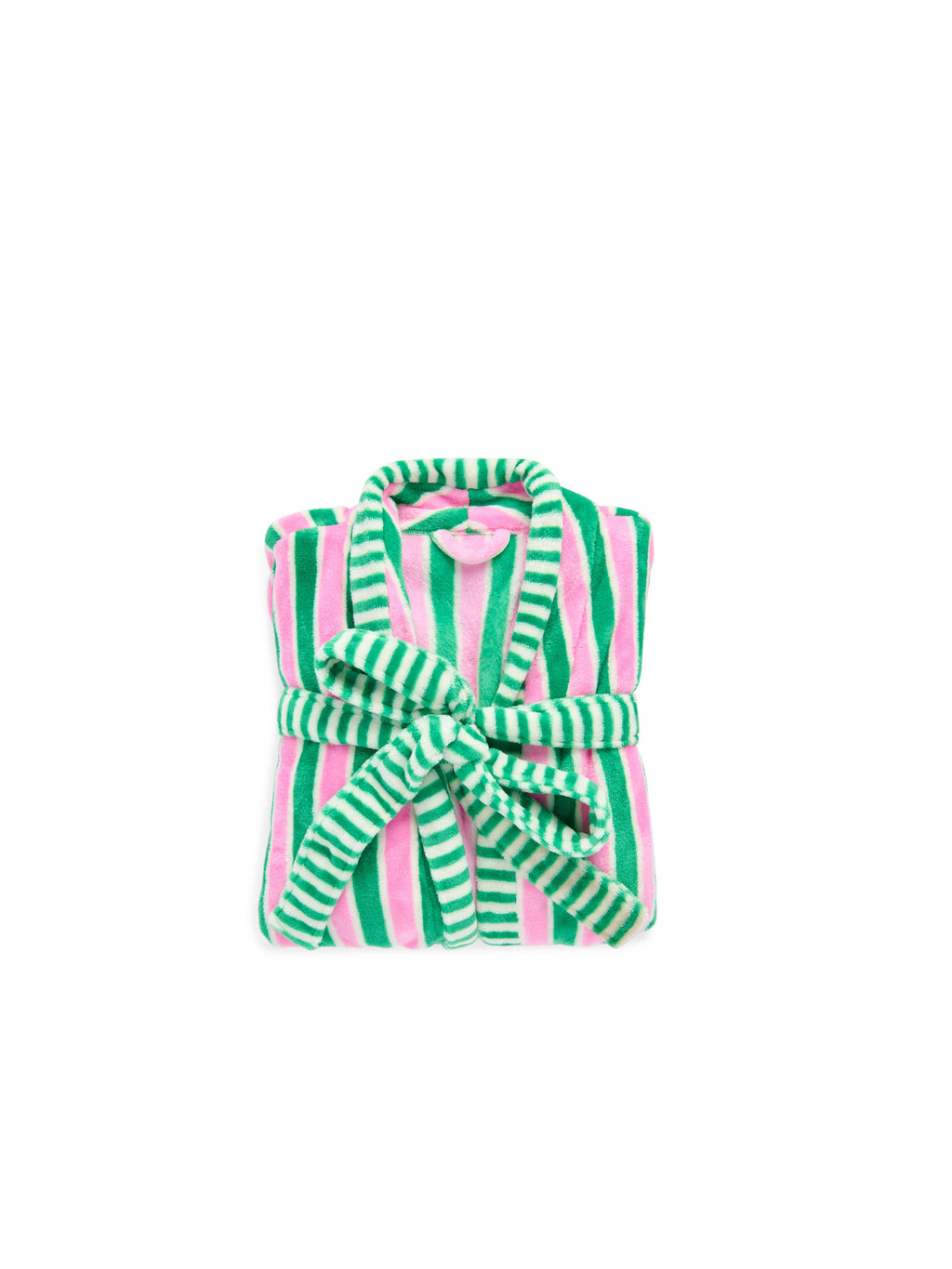 Pink & Green Striped Plush Robe