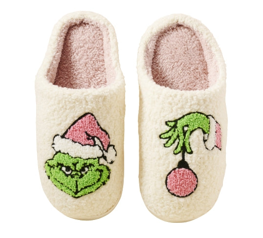 Grinch Sherpa Slippers ~  Pink & Green Cozy Holiday Favorites
