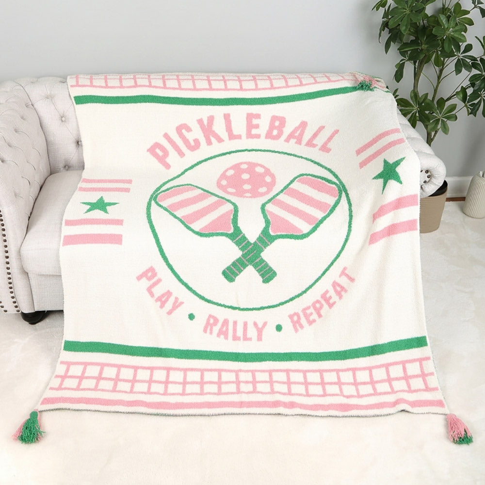 Pink and Green Pickleball Reversible Throw Blanket