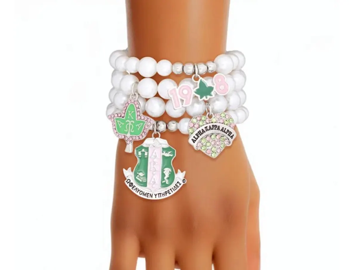 AKA Inspired Sorority Charm Pearl Bracelets