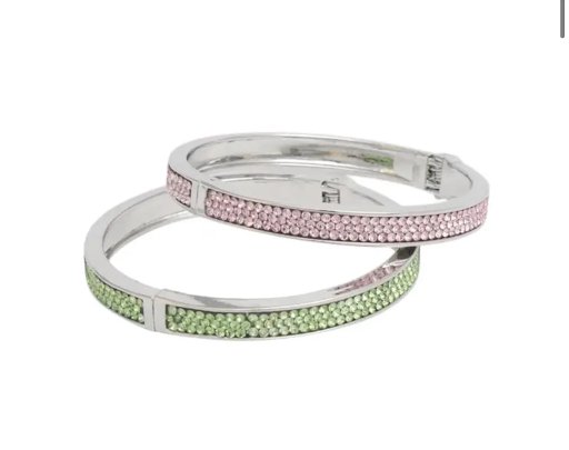 Pink and Green Rhinestone Bangle Set