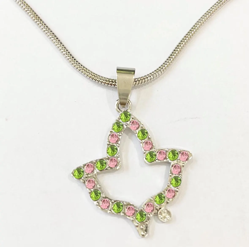 Alpha Kappa Alpha Sorority Inspired Ivy Leaf Necklace Pink and Green