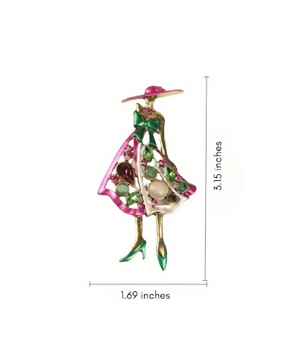 Rhinestone Sisterhood Pin: Pink &amp; Green Crystal Silhouette