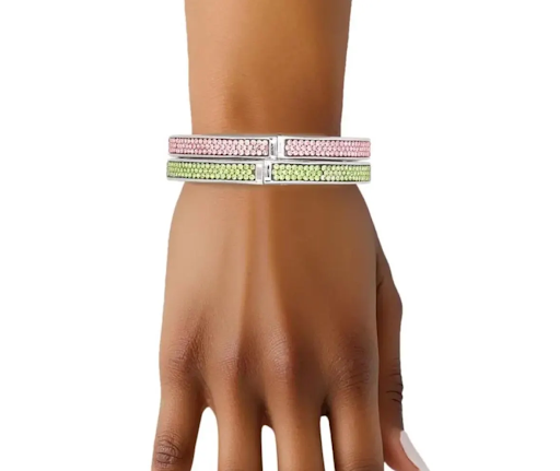 Pink and Green Rhinestone Bangle Set