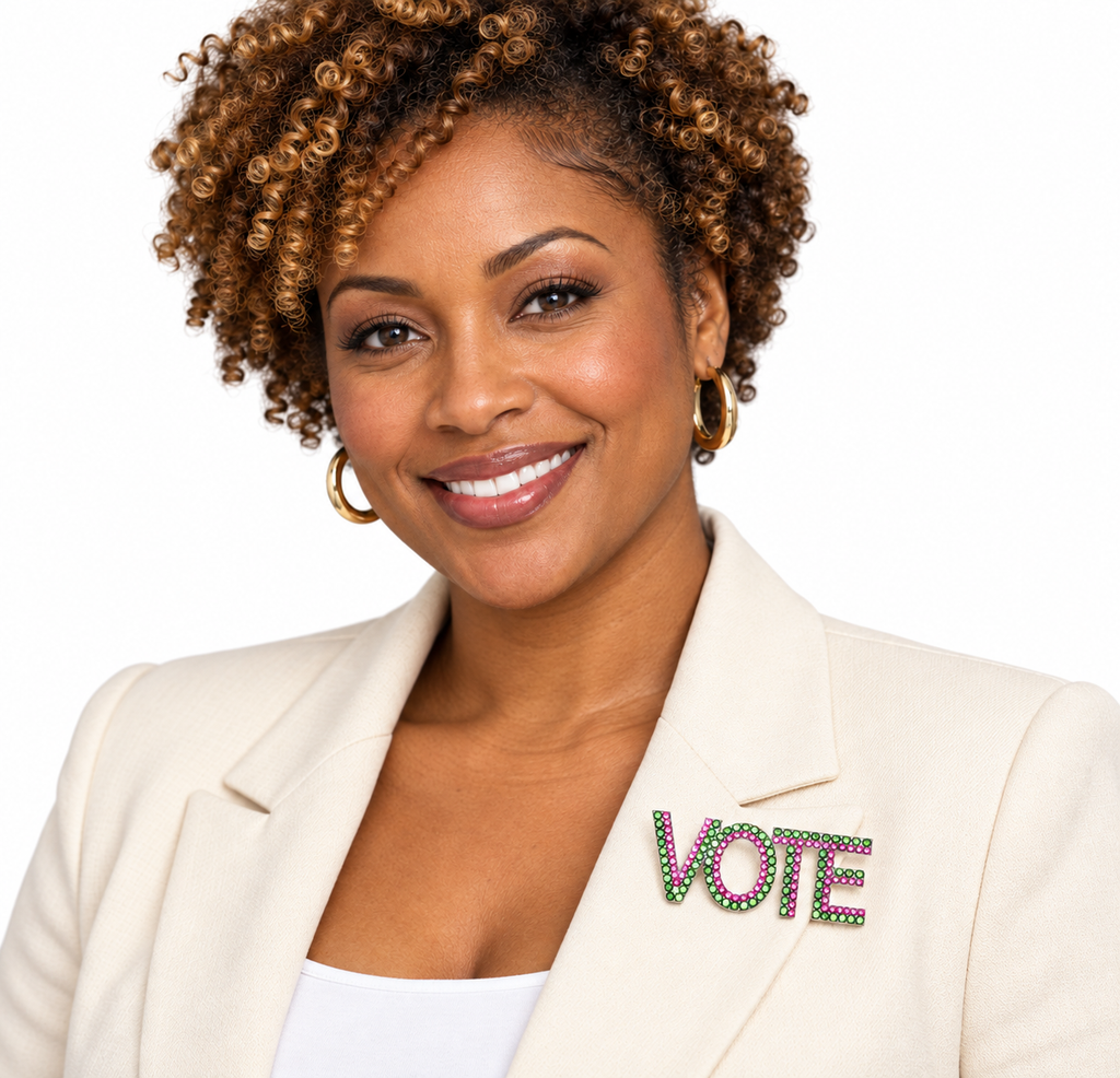 VOTE Pink and Green Pin