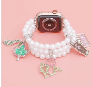 White Pearl Alpha Kappa Alpha Sorority Inspired Watch Band Pinky Promise Boutique