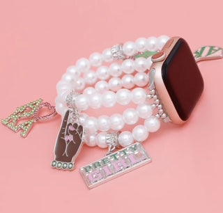White Pearl Alpha Kappa Alpha Sorority Inspired Watch Band Pinky Promise Boutique